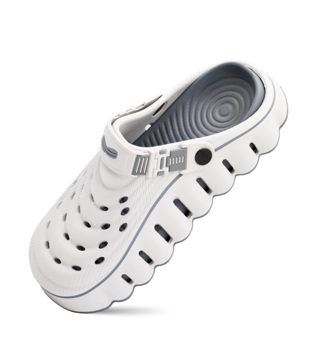 Anatomy of the RESTORE Clog: footbed, arch, toe box, foam, grip, massage